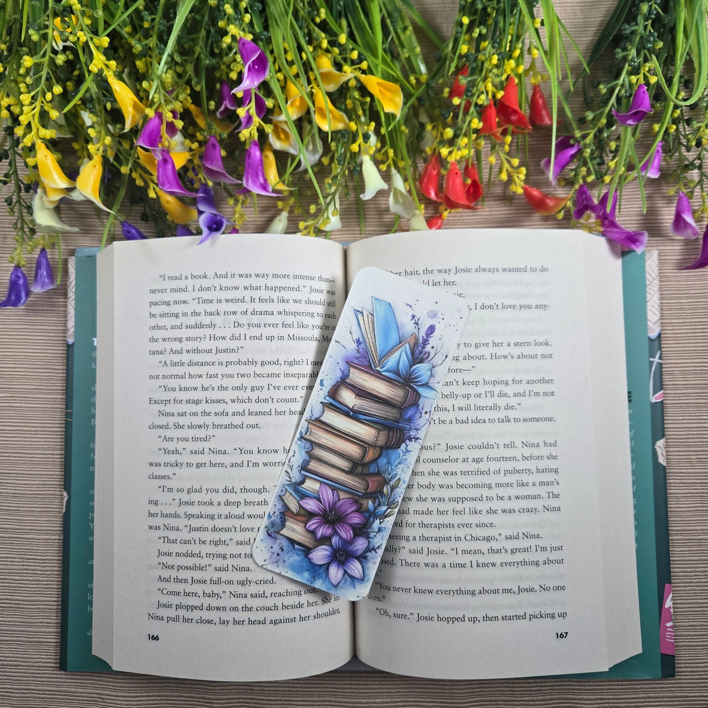 Beautiful Flowers on Books Bookmark