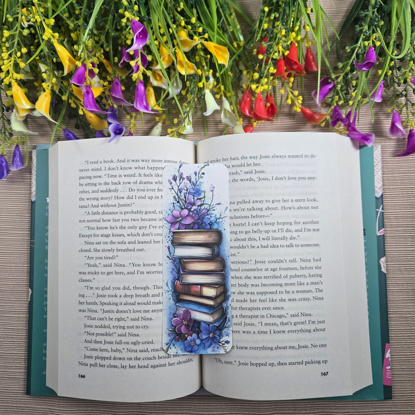 Beautiful Flowers on Books Bookmark