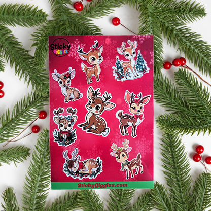 Cute Christmas Reindeer Sticker Sheet 8 Stickers