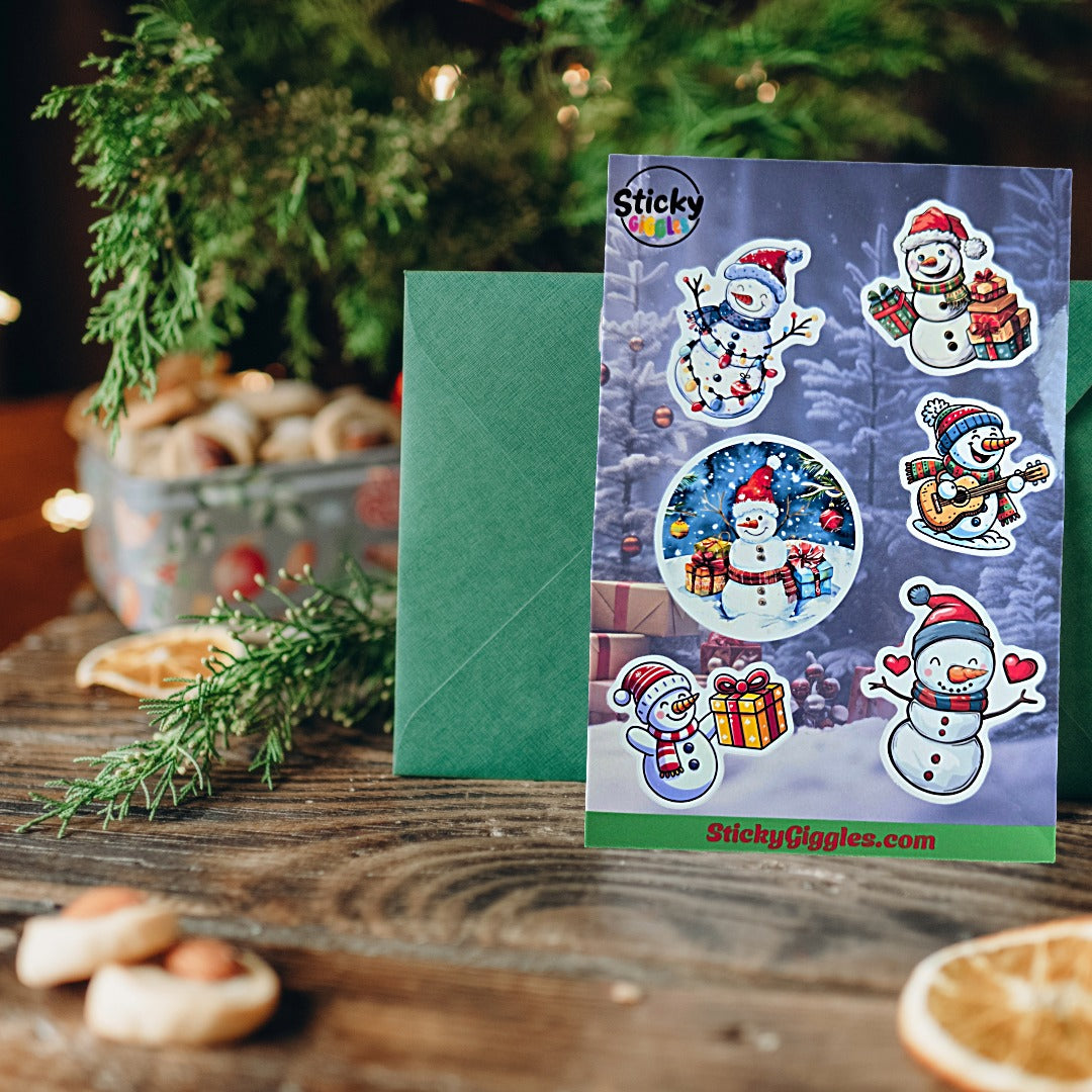 Snowman Christmas Sticker Sheet 6 Stickers