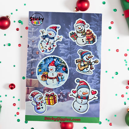 Snowman Christmas Sticker Sheet 6 Stickers