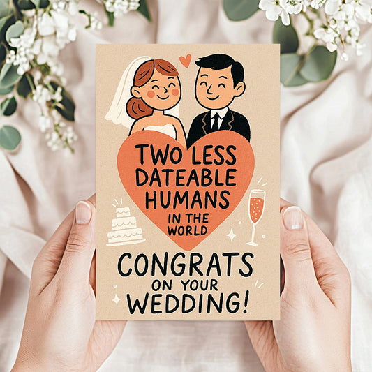 Two Less Dating Humans funny Wedding Congratulations Card