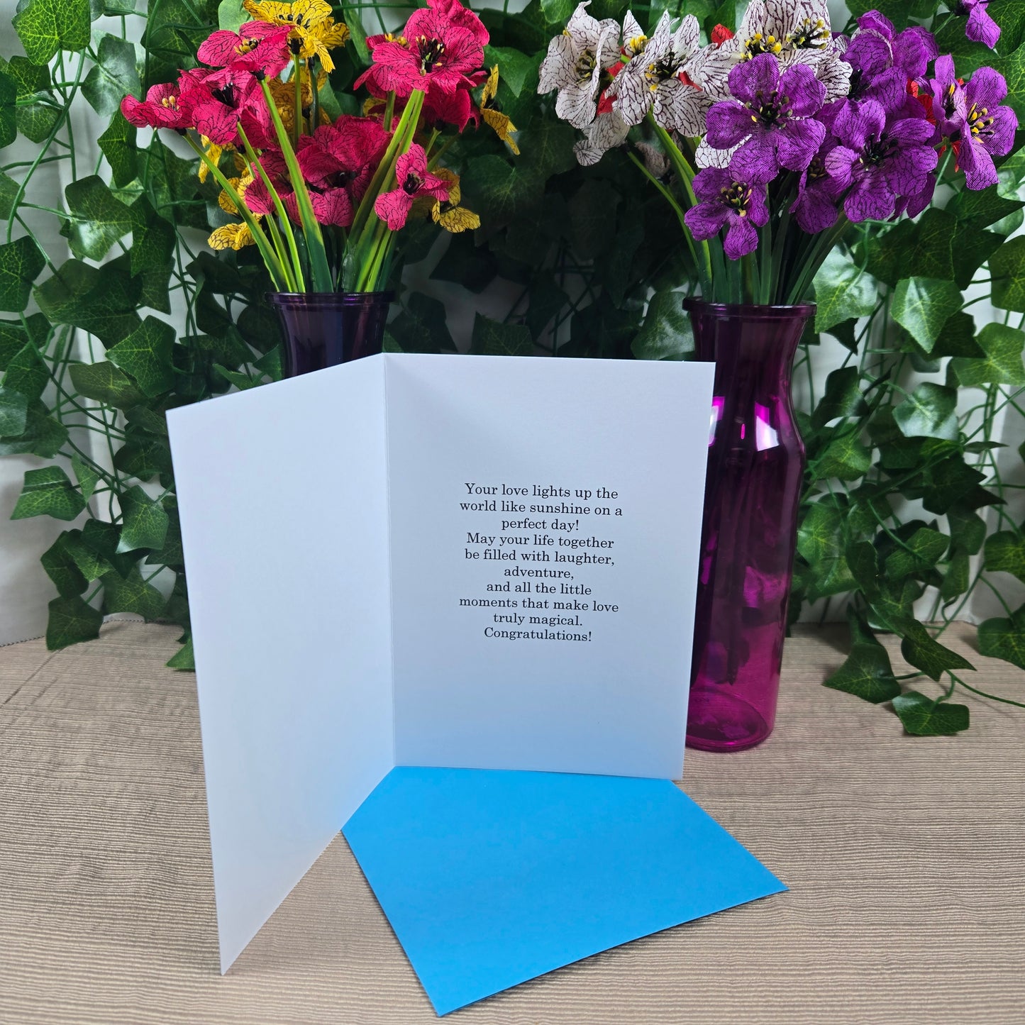 Bright Floral with Rings Wedding Card