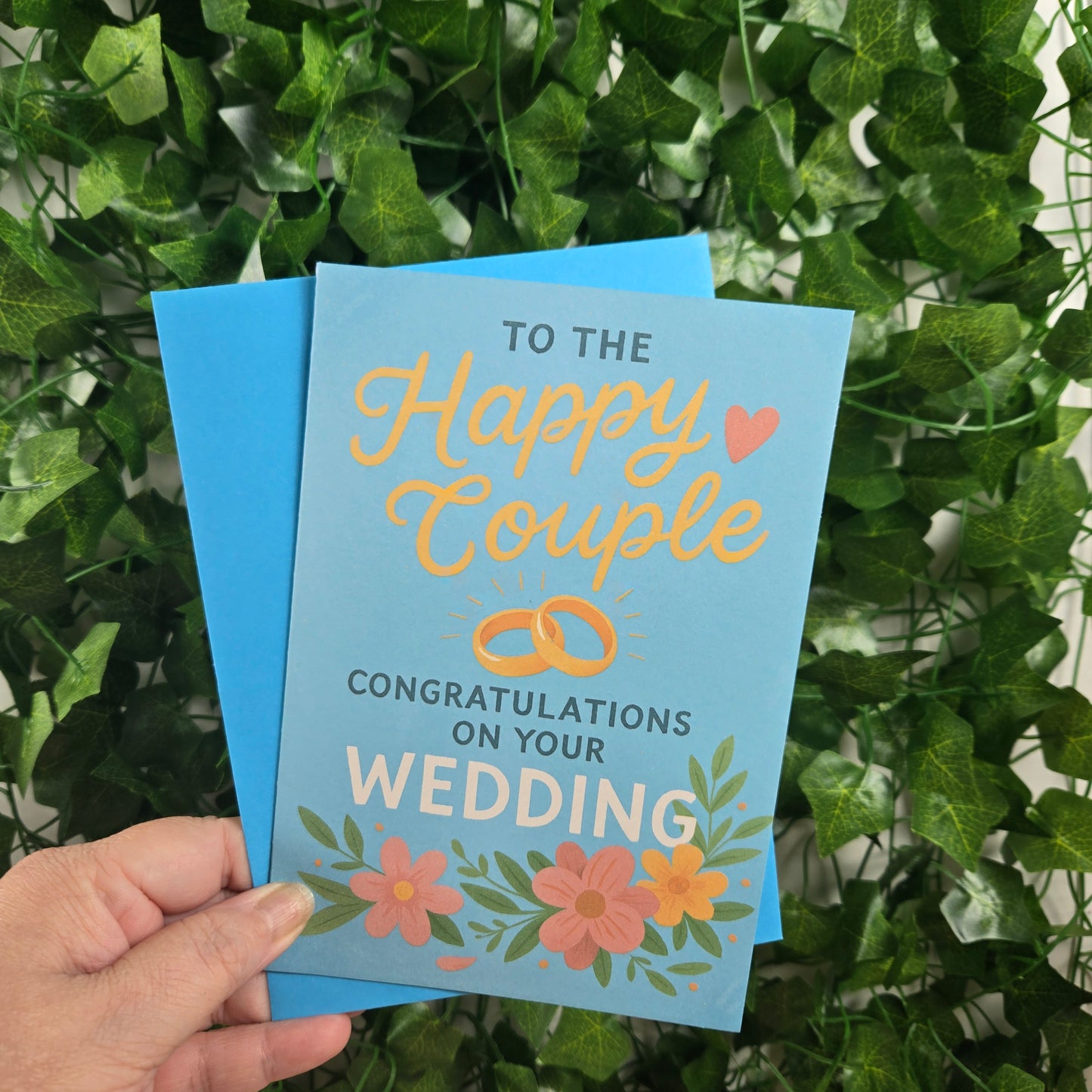 Bright Floral with Rings Wedding Card