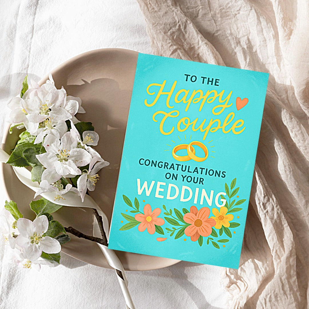 Bright Floral with Rings Wedding Card