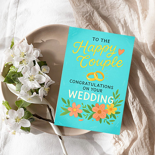 Bright Floral with Rings Wedding Card