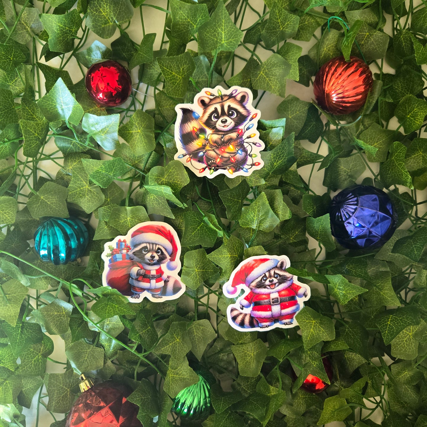 Festive Racoon Christmas Stickers