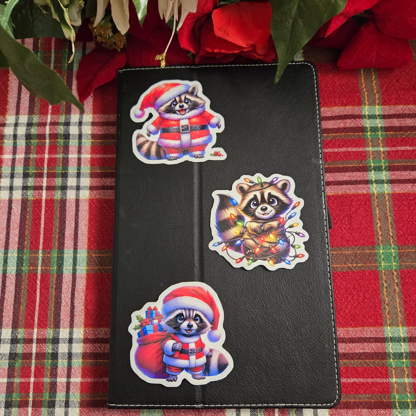 Festive Racoon Christmas Stickers