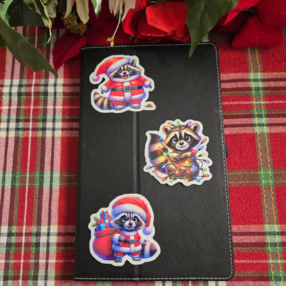 Festive Racoon Christmas Stickers