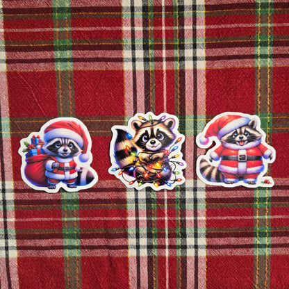 Festive Racoon Christmas Stickers